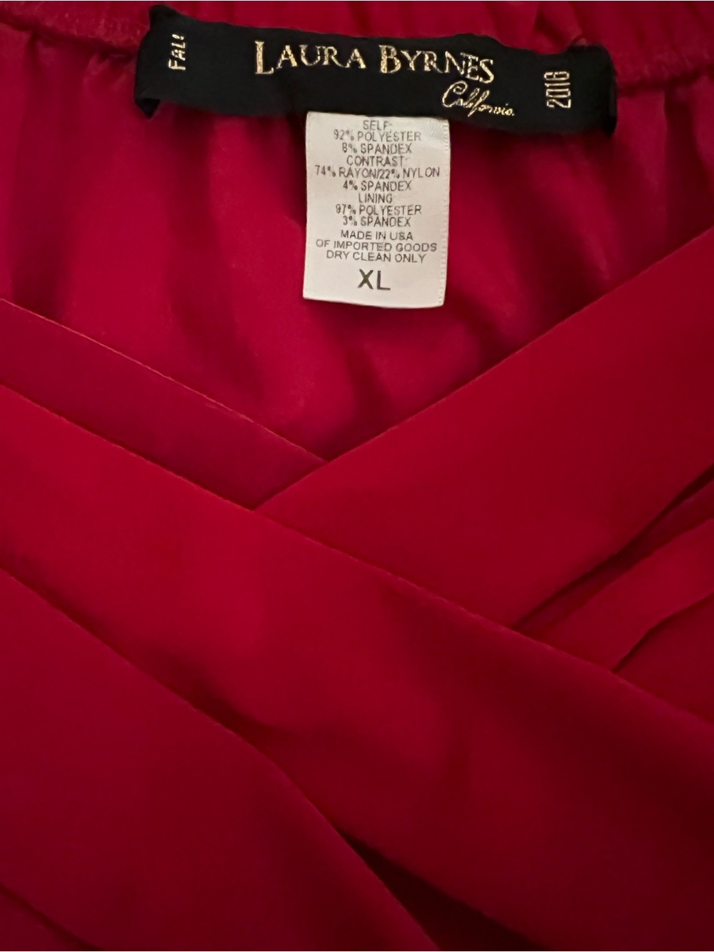 Laura Byrnes Red Ruched Midi Dress XL Vintage Inspired Pin Up 3/4 Sleeve USA - Picture 4 of 4